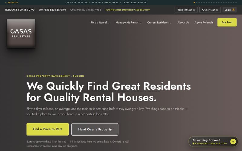 The Property Management template in CASAS Real Estate’s brand